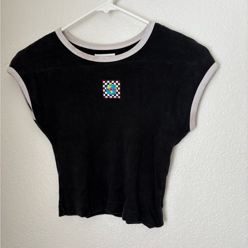 UNIF Black Crop Top with Graphic Patch